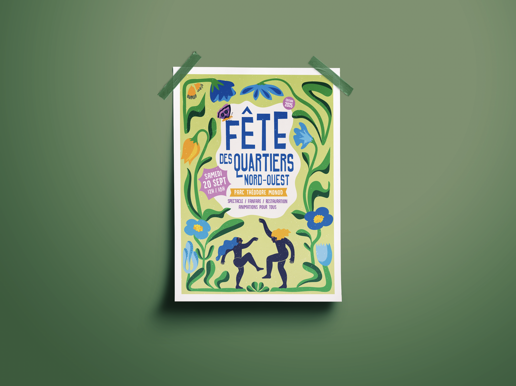 Affiche fete de quartier Le Mans illustration libre et exuberante par Pom Com